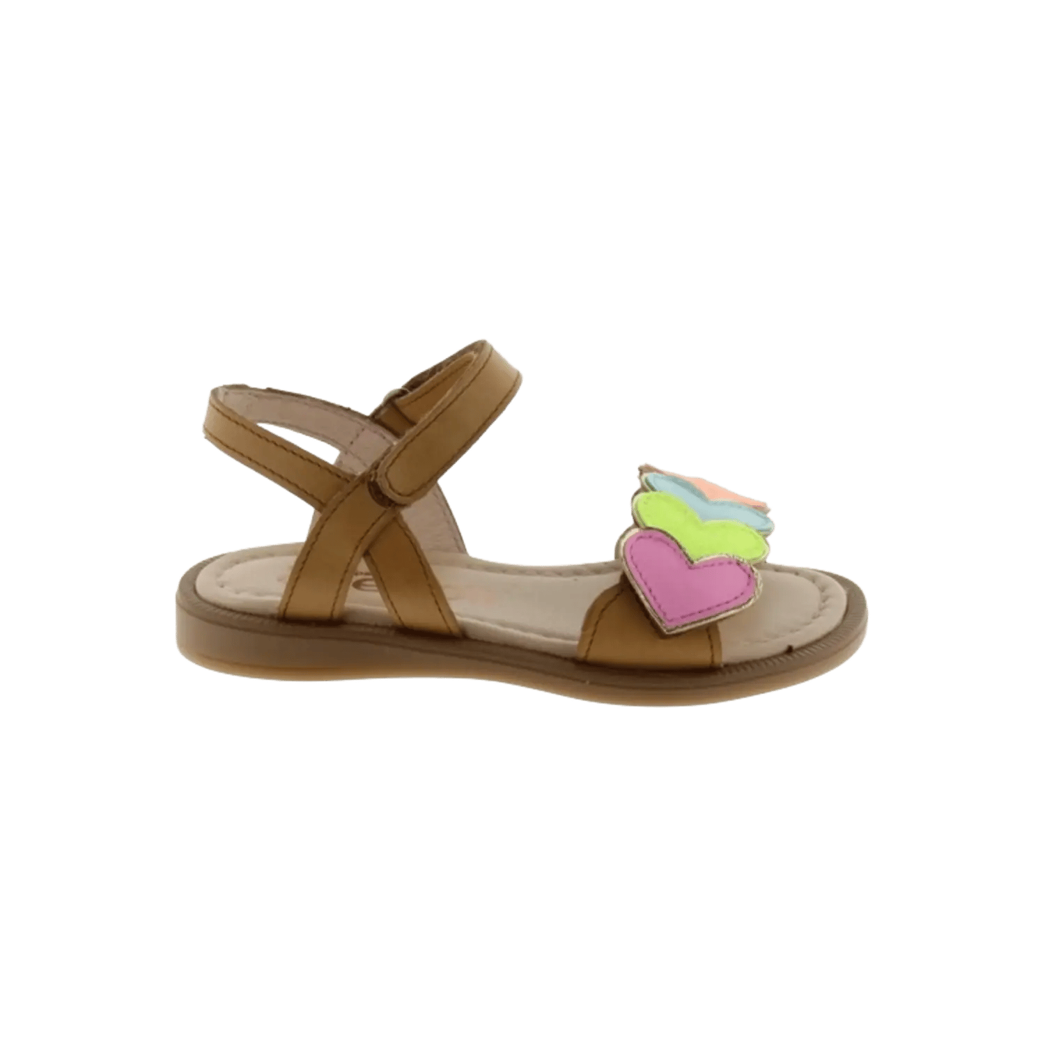 Acebos cognac leather sandals for girls featuring a heart detail. Official B2B collection preview via Moda Vostra agency.