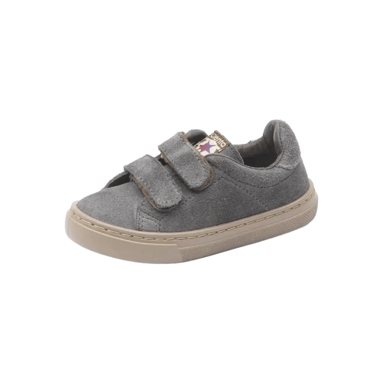 Cienta low-top leather sneaker for kids in anthracite grey featuring double velcro straps for a secure and adjustable fit. Official B2B collection preview via Moda Vostra agency.
